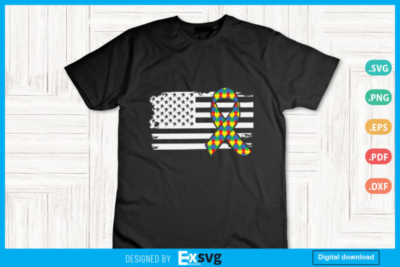 Autism Awareness Ribbon American Flag